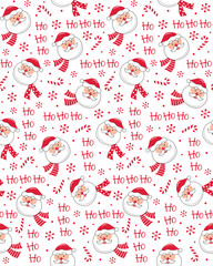 Seamless Fun Christmas Santa Claus With Candy Cane And Snowflakes For Gift Wrap And Fabric Print