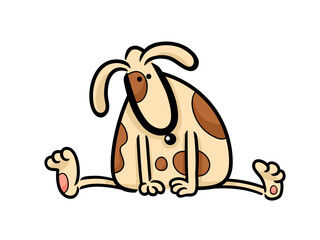 A Cartoon Dog With Big Ears Sits Facing Forward