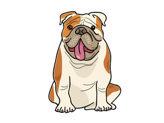 Cute and Loyal Bulldog Puppy Cartoon Character Smiling on Black
