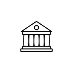 Simple line art icon depicting a classical building, possibly a temple or bank.