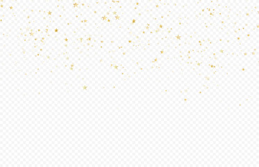 Gold stars confetti background. Glittering confetti on a transparent background.