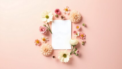 Floral frame mockup blank card pink background spring flower template