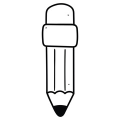 Hand drawn doodle pencil with eraser on white background.