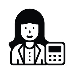 A glyph style icon of female accountant working
