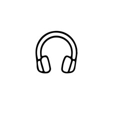 A simple black outline drawing of headphones with a curved headband on a white background space for text