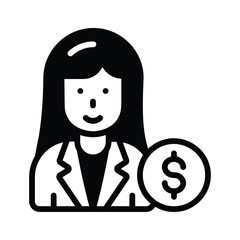 A glyph style icon showing female investor