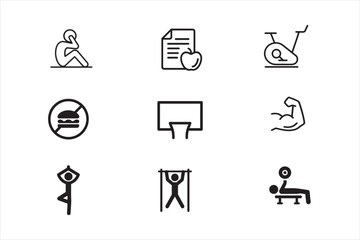  Fitness and Healthy Lifestyle Icon Set - Minimal Line Art