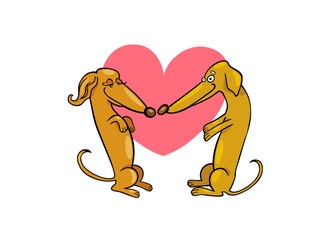 Two Adorable Dachshunds Share A Loving Moment With A Heart Behind Them