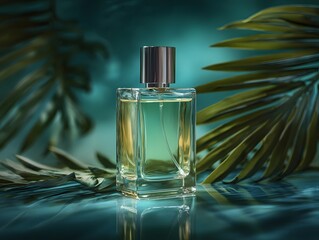 Perfume bottle with palm leaves