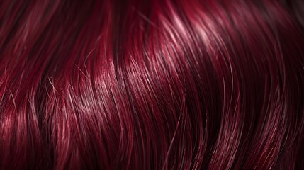 Close up of sleek burgundy red straight hair showcasing rich hues and soft silky texture