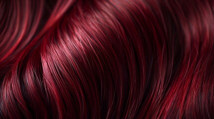 Close up of sleek burgundy red straight hair showcasing rich hues and soft silky texture
