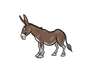 A Cute Cartoon Donkey Standing Still Against a Black Background