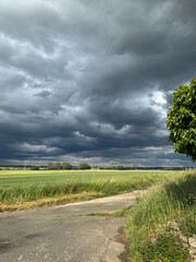 Dramatic Storm Clouds Over Rural Farmland Road
