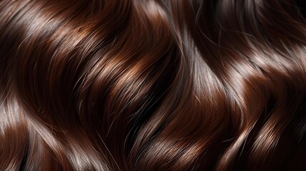 Close up of sleek mahogany brown hair emphasizing intricate shine and depth of its natural reddish hues