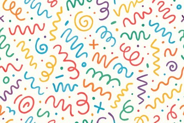 Playful Doodles Seamless Pattern of Fun Colorful Line Art Scribbles and Abstract Shapes for Kids Designs