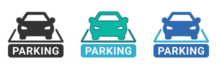 Car parking icon set. Car parking sign. Public parking and parking location symbol - stock vector.