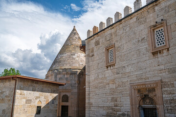 The scenic views of Eşrefoğlu Mosque, which is a 13th-century mosque situated  north of the Beyşehir Lake and the wooden columns are made of cedar in Beyşehir, Konya, Turkey