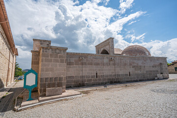 The scenic views of Eşrefoğlu Mosque, which is a 13th-century mosque situated  north of the Beyşehir Lake and the wooden columns are made of cedar in Beyşehir, Konya, Turkey