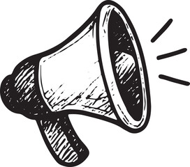 A hand-sketched megaphone icon symbolizing announcements and promotions in social media, perfect for marketing, alerts, and dynamic online campaign design projects
