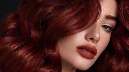 Close up of ultra smooth mahogany brown wavy hair each wave perfectly defined and luminous