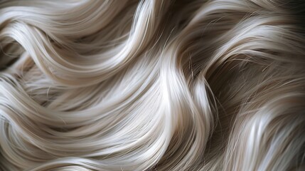 Close up of ultra smooth ash blonde wavy hair emphasizing shine delicate color tones