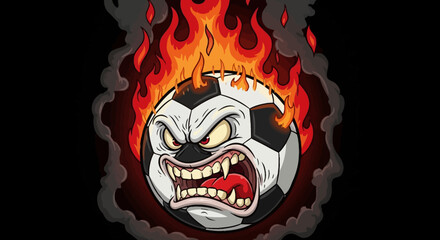 Fiery and Furious Soccer Ball with Angry Expression