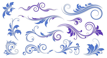Elegant Floral Swirls and Flourishes in Blue and Purple