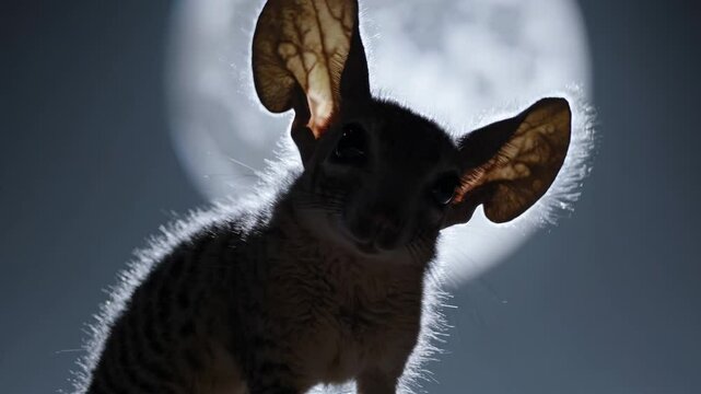 Jerboa observing full moon at night