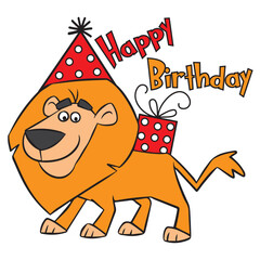 Happy birthday card with cute lion