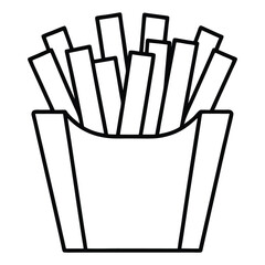 A minimalist vector icon of french fries in a carton. This classic fast-food symbol, designed in a thin line art style, is ideal for restaurant menus, food apps, and branding. The simple outline is mo