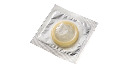 latex condom packed in protective foil Isolated on transparent Background