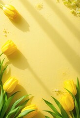 Yellow Tulips on Textured Background With Natural Light and Shadows