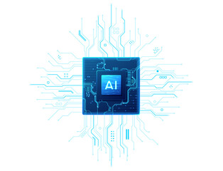 AIsolated abstract digital AI chip or semiconductor with circuit board wires and electronics components. Tech microchip or processor. Artificial Intelligence core. 