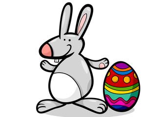 Happy Easter Bunny With Colorful Decorated Egg Illustration
