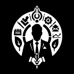 Businessman or Leader Figure with Crown and Growth Elements (Conceptual Icon)