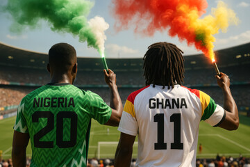 Nigeria and Ghana fans ignite flares in soccer stadium

