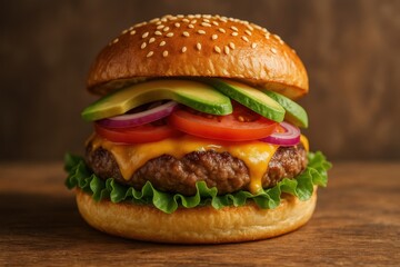 Gourmet Burger and Hamburger with Fresh Ingredients for Restaurant and Food Marketing