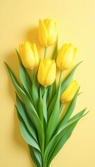 Obraz premium Close-Up of Yellow Tulips on Matching Yellow Background