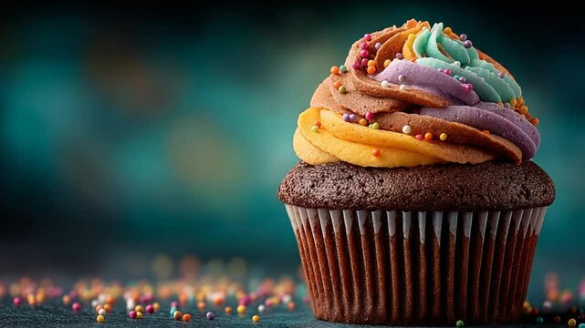 Colorful Rainbow Cupcakes Seamless Pattern for Festive Celebrations and Dessert Themed Projects