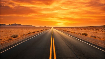 Naklejka premium Sunset Highway Under Orange Sky with Retro Feel and Film Quality