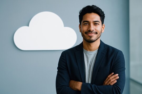 Confident professional with cloud.