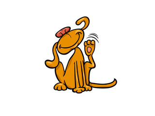 Happy Yellow Dog Waving With Smile On A Black Background