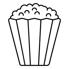 A classic movie popcorn box icon in a simple thin line art style. Great for cinemas, streaming service UIs, and event flyers. This fun and recognizable icon is perfect for all entertainment-related de