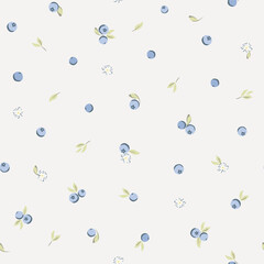 Vector illustration. Seamless pattern of small blueberries on a light beige background. Blackberry pattern,  children's print, designer fabric, textile, wallpaper