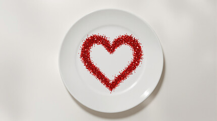 Table setting with red heart for festive dinner