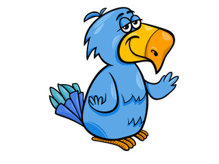 Funny Cartoon Blue Bird Character Standing Proudly Waving Hello