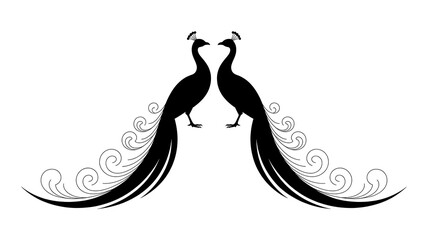Two peacocks face each other, their elegant tails forming a symmetrical design.