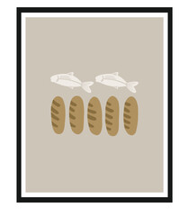  The multiplication of the loaves and fishes. Christian Jesus Poster, Religion Art, Wall decor