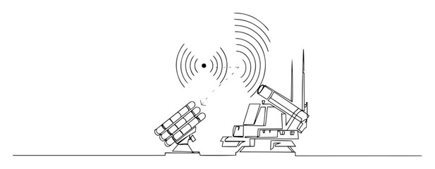 missile launcher with radar signal outline military vector