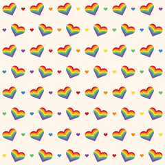Seamless rainbow hearts pattern. LGBT pattern. Colorful pride month pattern. Colorful hearts wallpaper. Abstract background